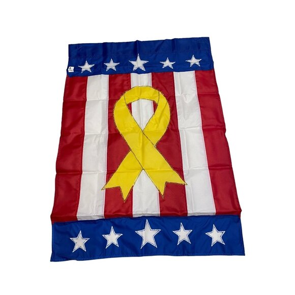 USA FLAG Support Our Troops American Flag GardenvYellow Ribbon Gold Stitching 40 - Picture 3 of 6